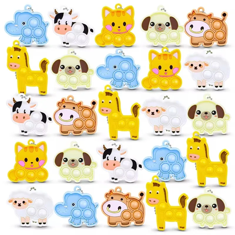 7/21Pcs Cartoon Animal Pop Brelok do kluczy Wiszące zabawki antystresowe Dzieci Urodziny Party Ulubione Goście Prezent Goodie Bag Pinata Filler