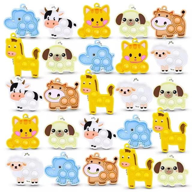 7/21Pcs Cartoon Animal Pop Brelok do kluczy Wiszące zabawki antystresowe Dzieci Urodziny Party Ulubione Goście Prezent Goodie Bag Pinata Filler