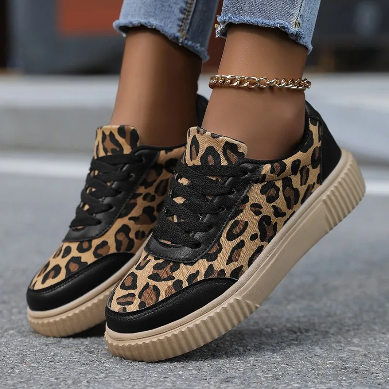 

New Women Sport Shoes Fashion Leopard Print Casual Sneakers for Women Comfortable Lace-up Running Shoes Versatile Walking Shoes