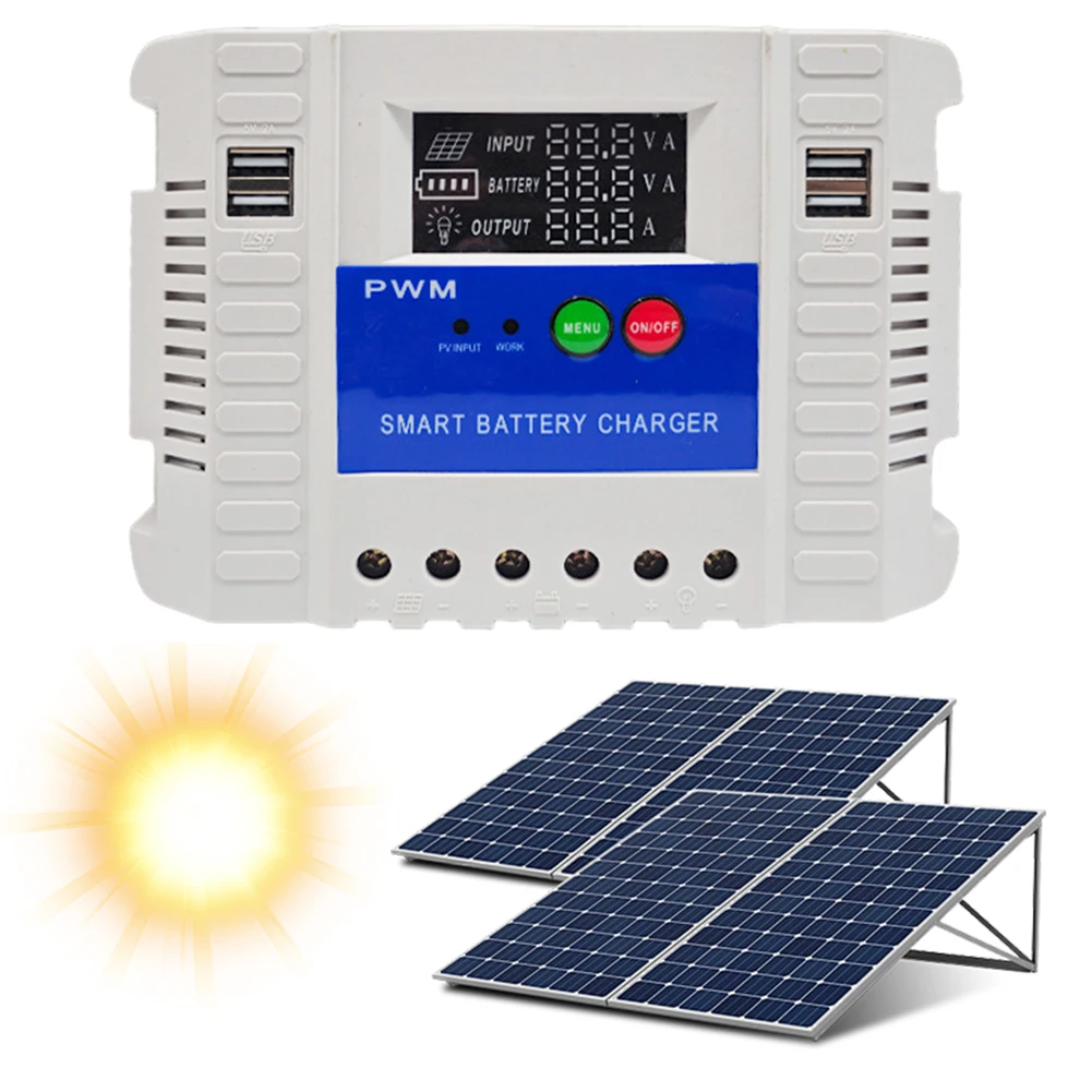 12V 24V Solar Power Controller Solar Panel Controller Lithium Battery Charge Controller for Home and Outdoor Energy Solution