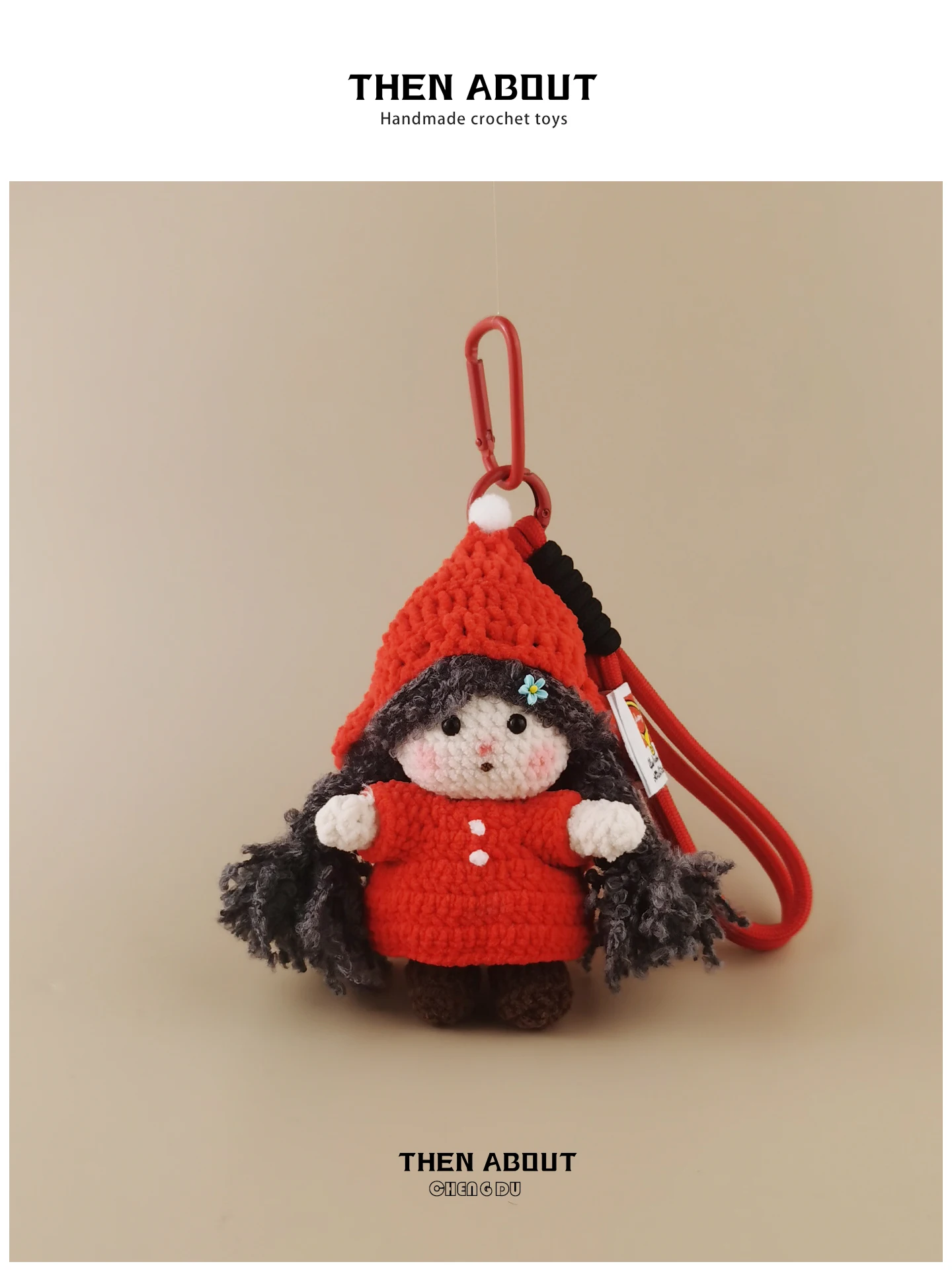 Creative Red Hat Doll Yarn Hook Needle Bag Keychain Pendant Adorable Craft Gift Fashionable Bag Accessories Hairpin Weaving