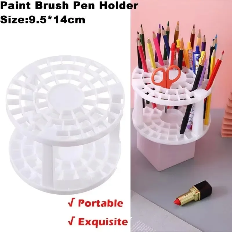 1Pc 49 Holes Paint Brush Pencil Stand Watercolor Paint Brush Holder Stand Painting Supplies For Students Desk Organizer