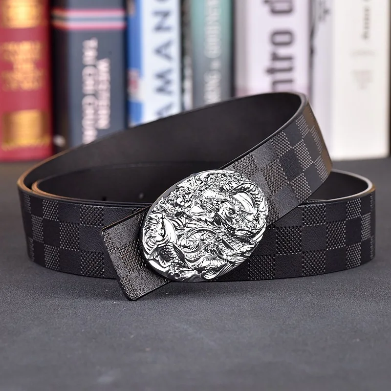 حزام جلد طبيعي للرجال بإبزيم ناعم بتصميم ثعبان عبر الحدود على الطراز الكوري حزام من جلد البقر الشبابي للأزياء المتينة