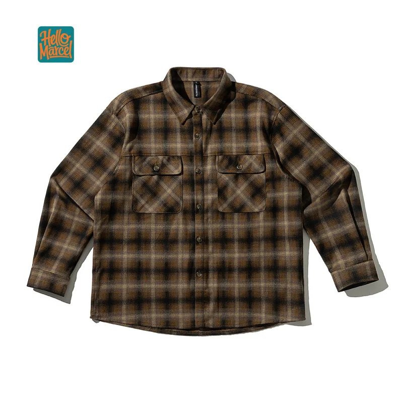 HELLOMARCEL EU US Size Luxury Quality Men Casual Shirt Autumn Plaid Button Down Shirt Cotton Cowboy Work Shirts With Pockets