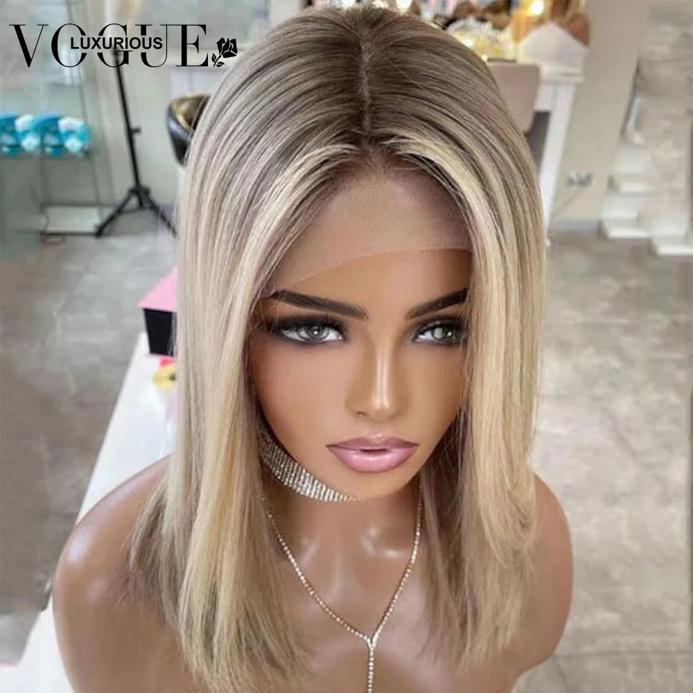 Perruque Lace Front Wig Remy Brésilienne Naturelle, Cheveux Lisses, Couleur Blonde, à Reflets, 13 Tages, en Solde, pour Femme