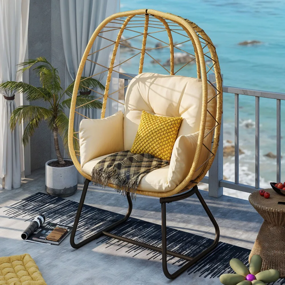 

Oversized Egg Chair Rattan Wicker Foldable Teardrop Seat Indoor w/ Soft Cushion