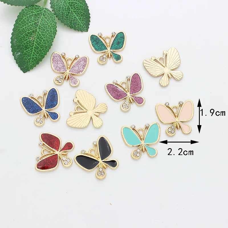 10PCS Alloy Metal Drop Oil Colorful Butterfly Charms Animal Pendant For DIY Bracelet Necklace Jewelry Making