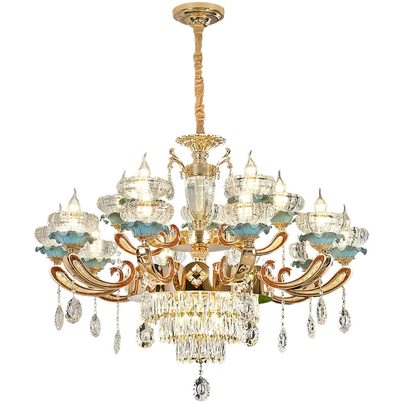 

Европейский свет, роскошный хрустальный светильник для гостиной, современная атмосфера, домашняя столовая, спальня, керамический светильник, дуплекс, напольная люстра