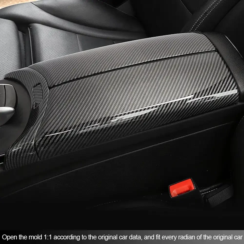 4 ชิ้นคาร์บอนไฟเบอร์ Car Center Armrest กล่องแผงปุ่มสวิทช์อุปกรณ์ตกแต่งภายในสําหรับ Mercedes Benz E GLC C class W205