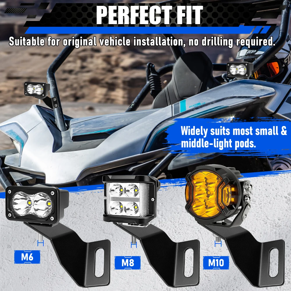 Light Bar Mount Brackets for CFMOTO ZFORCE 1000 Sport R, A-Pillar LED Pod Mounting Kit, Heavy Duty Steel 2PCS