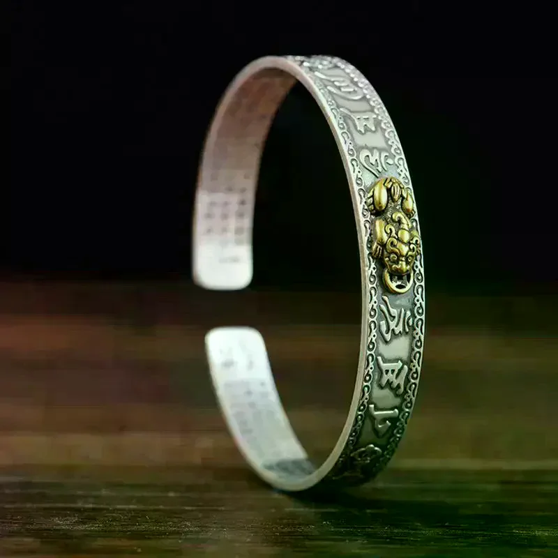 Creative Personality Proverbs Heart Sutra Pixiu Open Bracelet Women Men Jewelry Accessries
