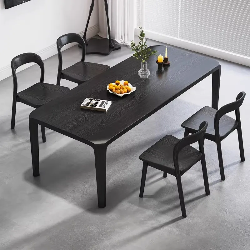 White ash wood moon-viewing dining table, solid wood mortise and tenon dining table, home black reception tea table and chair co