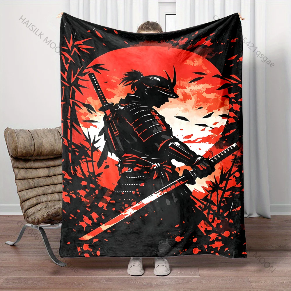 

Samurai silhouette red sun bamboo Print Blanket Warm Soft Fluffy Kids Adult Sofa Bed Throw Blanket Outdoor Travel Camping RV