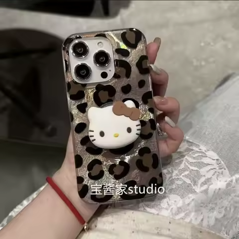 Laser Lining Leopard Hello Kitty Grip Tok Holder Phone Case for Samsung Galaxy A31 A30S A51 S24 Ultra S23 S22 Plus S21 S20 FE