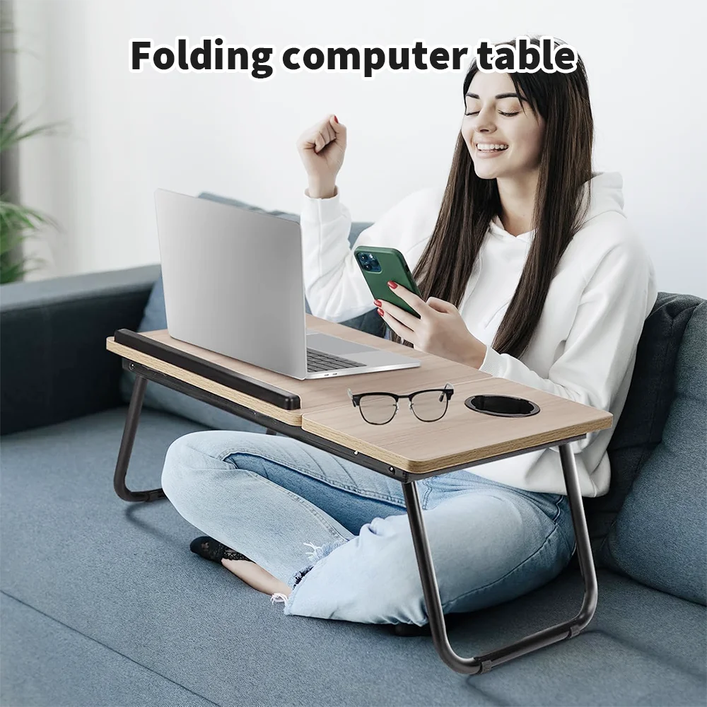 Klappbarer Laptop-Tisch für Bett und Sofa, Laptop-Schreibtisch mit 5-stufiger Höhenverstellung + Getränkehalter, Multifunktionstisch für Home Office – Detail 3