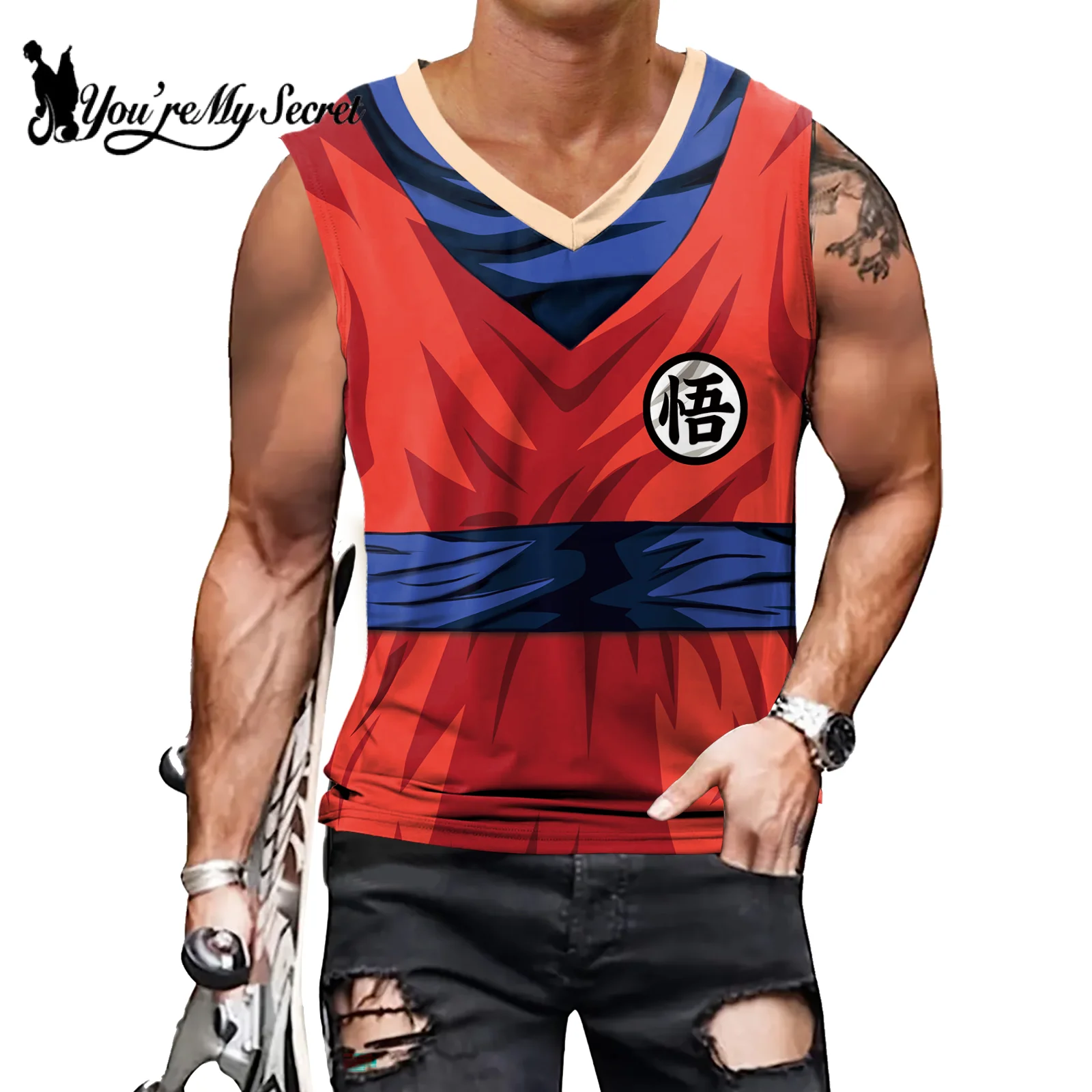 [Jesteś moim sekretem] japońskie anime superbohater Cosplay kamizelki z dekoltem w kształcie litery V męskie Fitness siłownia drukowane mięśni