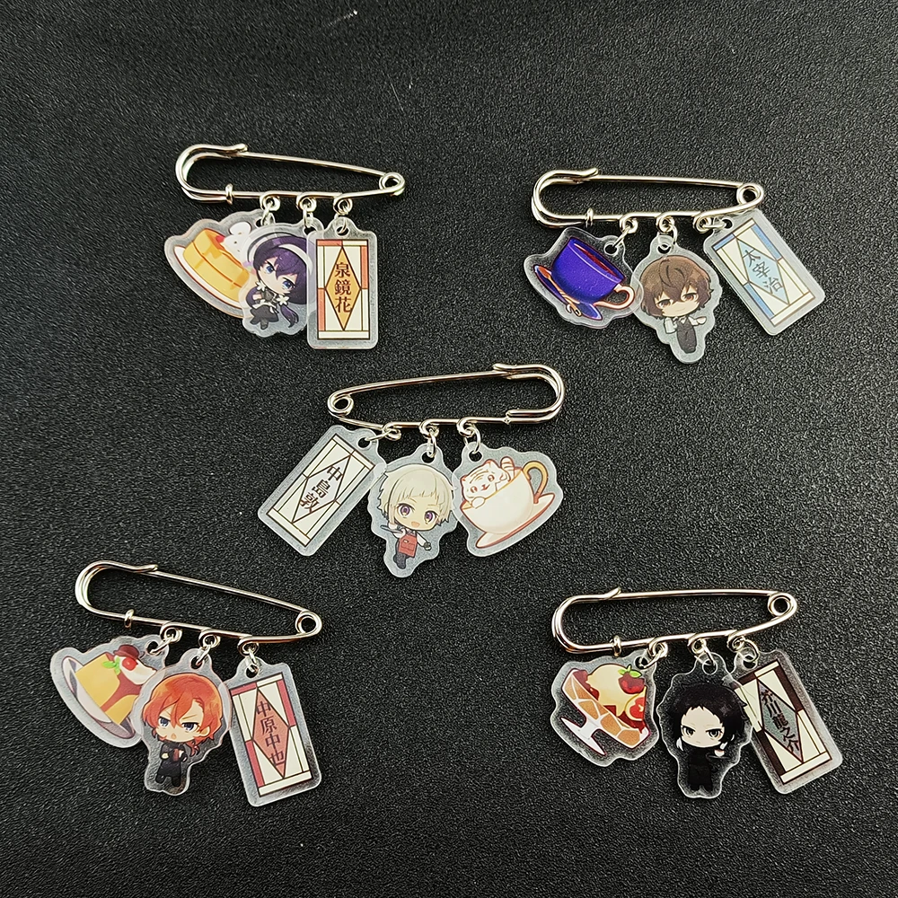 Anime Dazai Osamu Brooch Pin Coffee Cake Series Cosplay Pendant Brooches Clothes Jewelry Gift
