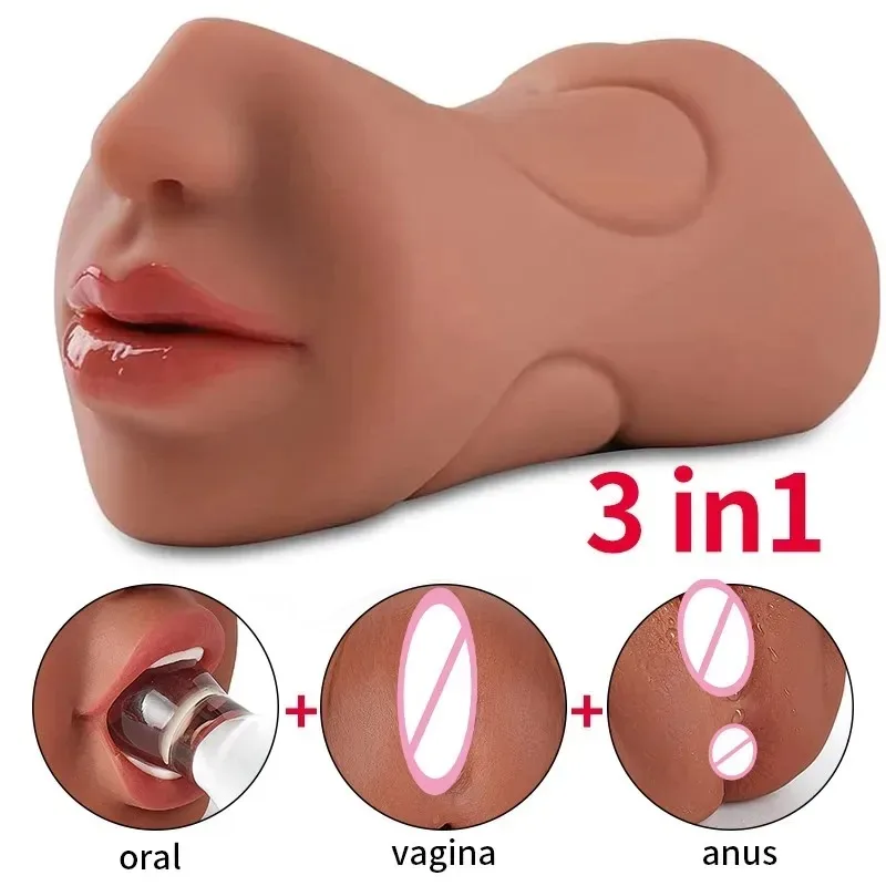 3 in 1 Realistic Vagina Anal Oral Masturbator Cup Soft Silicone Pocket Pussy Deep Throat Massager Sex Toy for Men view 5