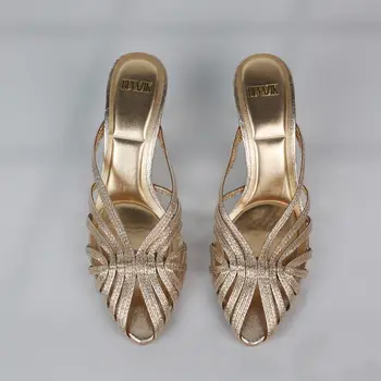 全新金色鏤空細帶高跟鞋,女士奢華尖頭高跟鞋,OL風穆勒鞋,夏季細高跟涼鞋,2025款 10 最佳銷售 金赫爾斯 - №8