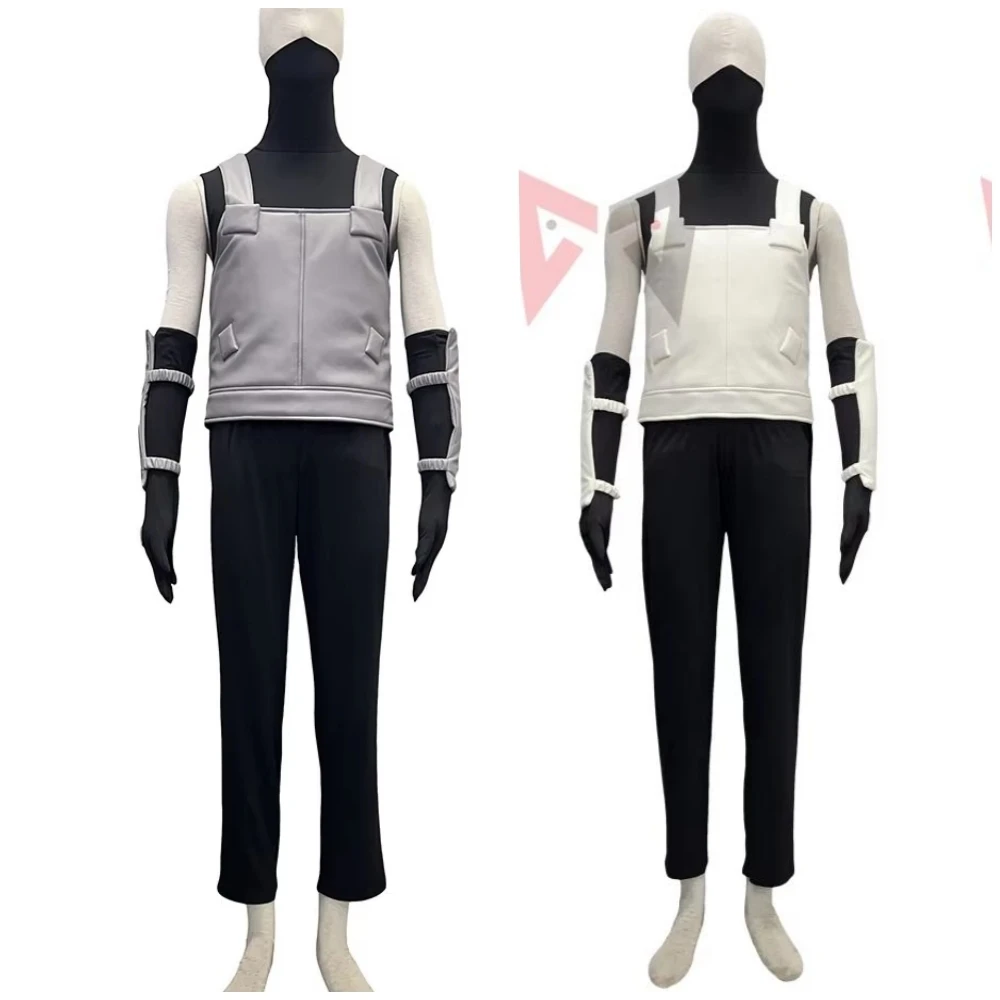 

New Ninja Anbu Cosplay Costume Gray White PU Leather Vest Shirt Pants Gloves For Game Party Halloween Adult Plus Size