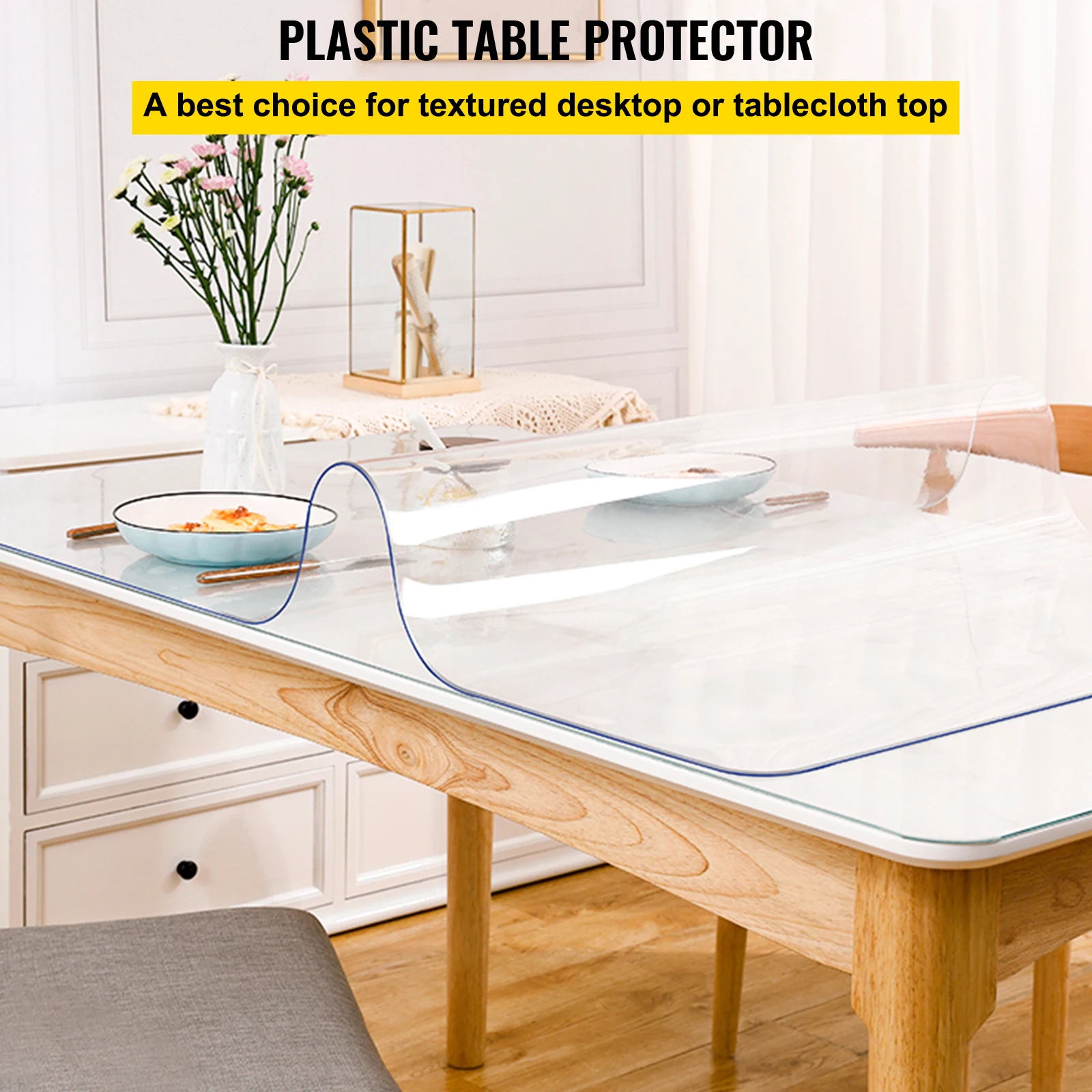 Vevor 1.5Mm 2Mm Pvc Tafelkleed Transparant Clear Desk Cover Protector Plastic Zacht Glas Waterdicht Oliebestendig Voor Dining tafel