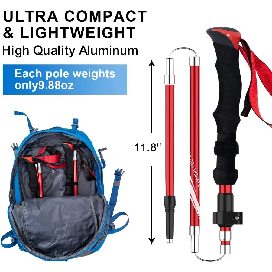 أقطاب المشي لمسافات طويلة للرحلات قابلة للطي من BISINNA - عبوتان من أعواد المشي المصنوعة من الألومنيوم القابلة للطي مع نظام قفل سريع ملحقات 4 فصول Te #3