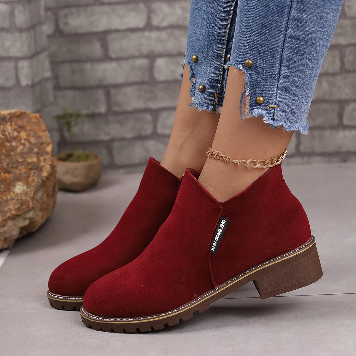 Women Boots 2024 Autumn Winter New Marten Boots Female Zipper Ankle Boots Female Low Heel Low Tube College Style Shoes for Women