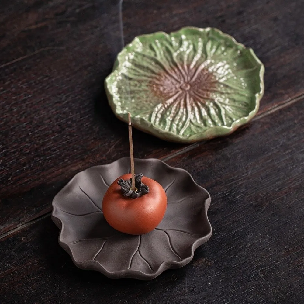 Lucky Fruit Persimmon Persimmon Lotus Incense Burner Ceramics Sleep Aid Lotus Censer Holder Zen Chinese Style Ornament