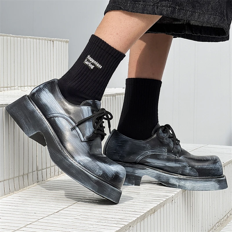 

Men's Premium Leather Big Head Platform Elevator Casual Shoes Spring Summer Chunky Sole Fashion Height Increasing Footwear