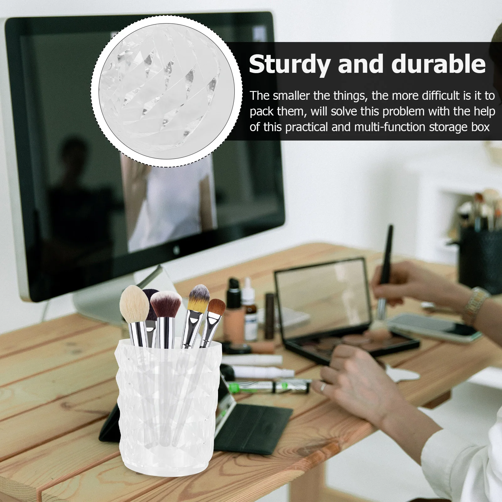 

1pc Makeup Brush Storage Canister Transparent Organizer For Powder Cushion Cotton Swabs Lipsticks Brushes Stationery