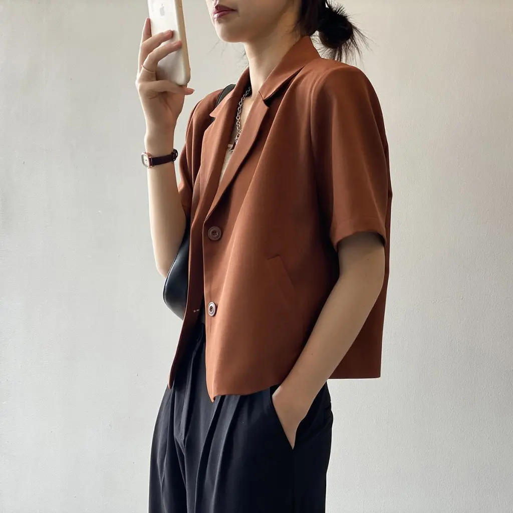 

Women's Short-Sleeved Suit Jacket Thin Korean Style Summer Fashion European American Influenced Small Fit Shake Tone Taobao