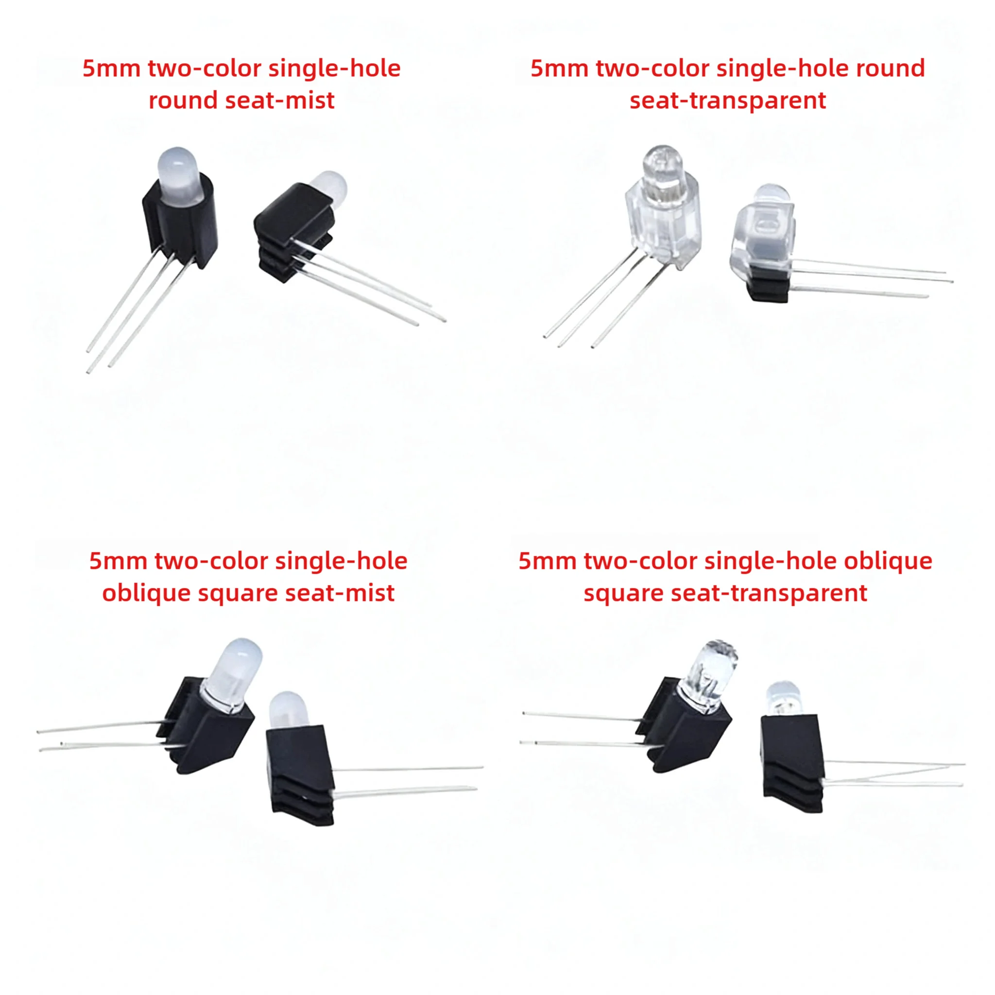 F5MM Dual-Color Single-Hole Lamp Socket/Slanted Socket/Round Socket / 90-Degree Curved Foot Indicator Lamp Socket LED
