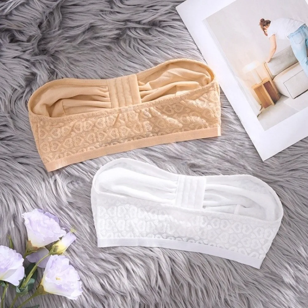 

Soft Pleats Front Button Strapless Top Non Slip Close-fitting Lace Heart Tube Top Wireless Push-up Strapless Invisible Bra Party