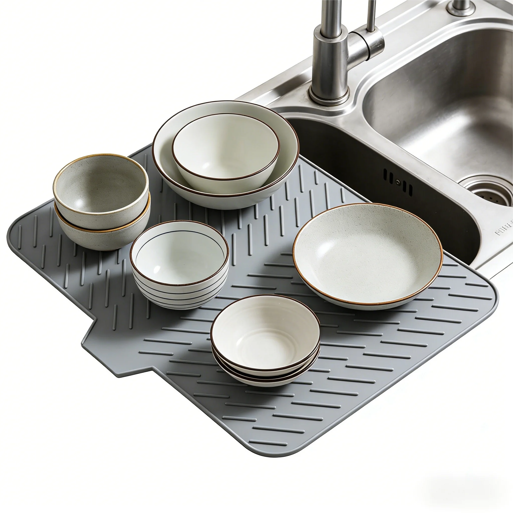 Let Water Flow Away Silicone Mat, Self-Draining Slope Tray for Kitchen & Bathroom Countertop, Non-Slip Easy Clean Vanity Organizer