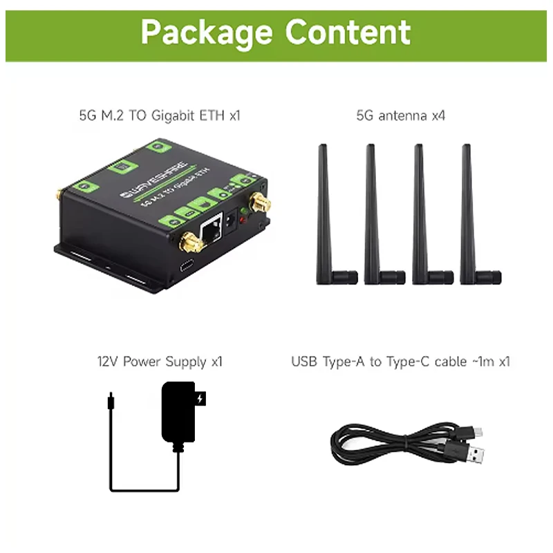 محول Waveshare 5G M.2 إلى USB3.1، 5G M.2 إلى Gigabit Ethernet، يدعم وحدات SIMCom / Quectel / Fibocom الرئيسية 5G M.2