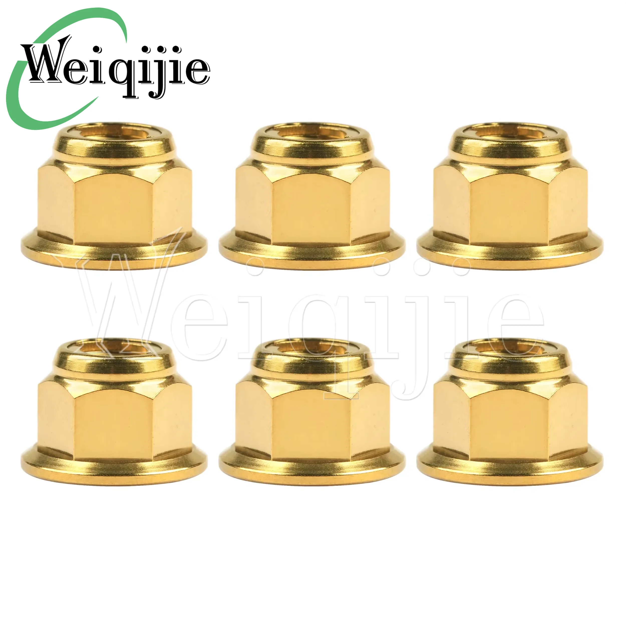 Weiqijie 6pcs Titanium Alloy Flange Lock Titanium Nut M6/M8/M10/M12 Suitable for Bicycle and Motorcycle Modification