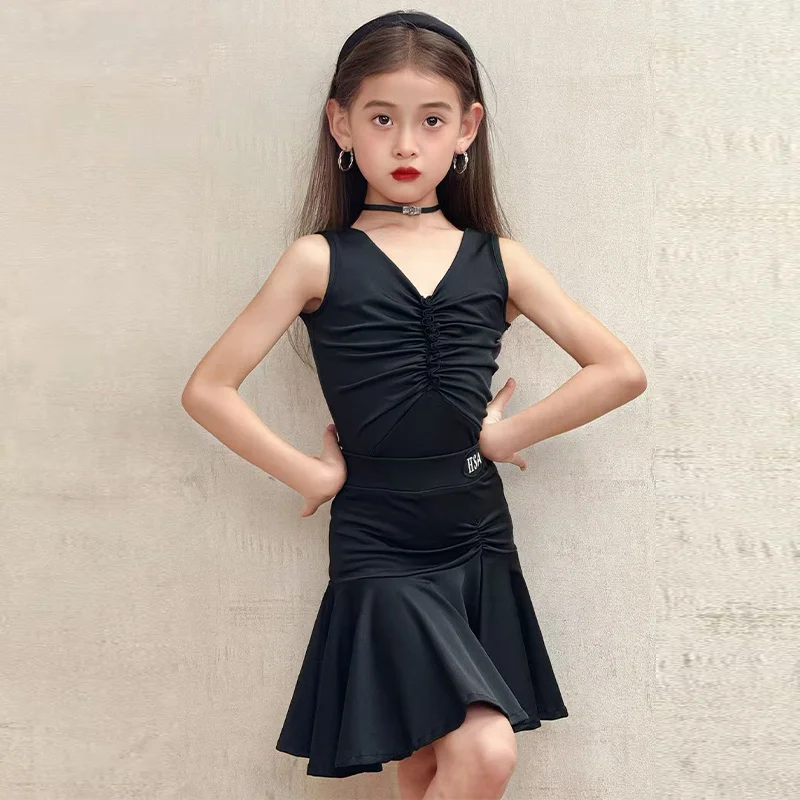 

New girls' Latin dance summer competition training suit with large skirt, high-end dance suit and performance suit set