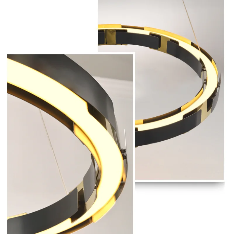 Dining Room Black Golden Ring Chandelier Modern Luxury Art LED Chandelier Creative Living Room Dining Bar Lighting Decoration