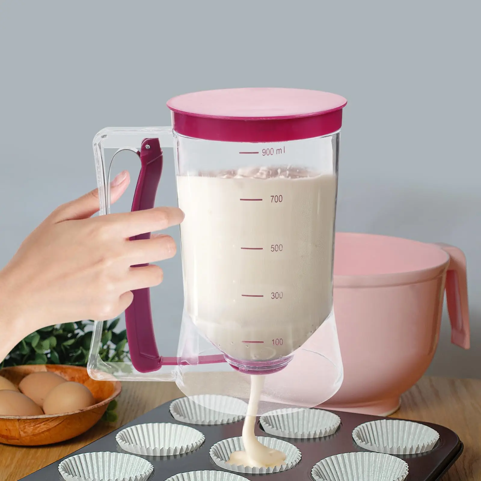 900ml Batter Dispenser Cupcake Pancake Batter Dispenser with Measuring Labels Baking Tools Cake Muffin Mix Funnel Measuring Cup