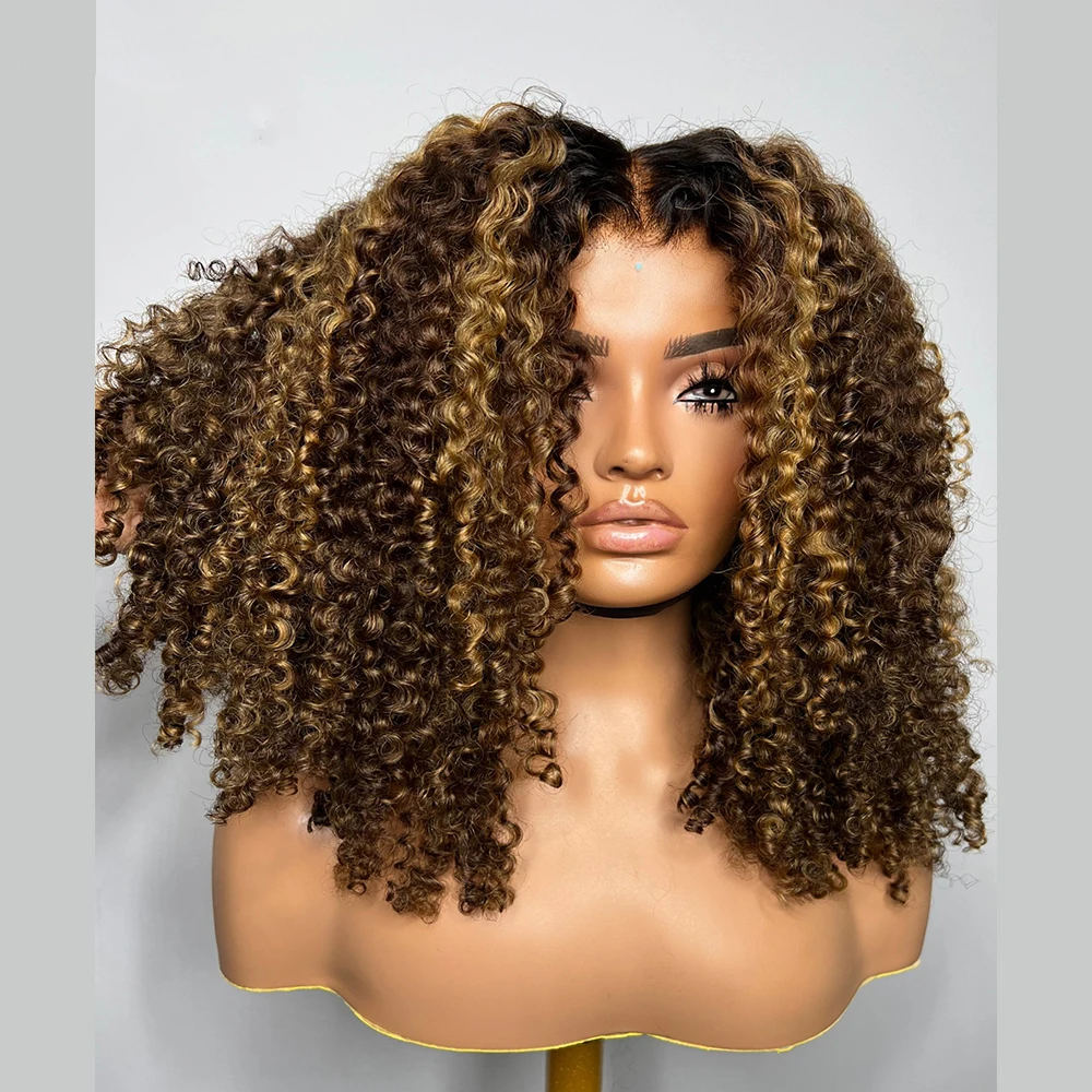 Highlight Ombre Honey Blonde Human Hair Wigs For Women 13x4 Curly Lace Front Wig Human Hair Burmese Curly  Wig Brazilian 250%