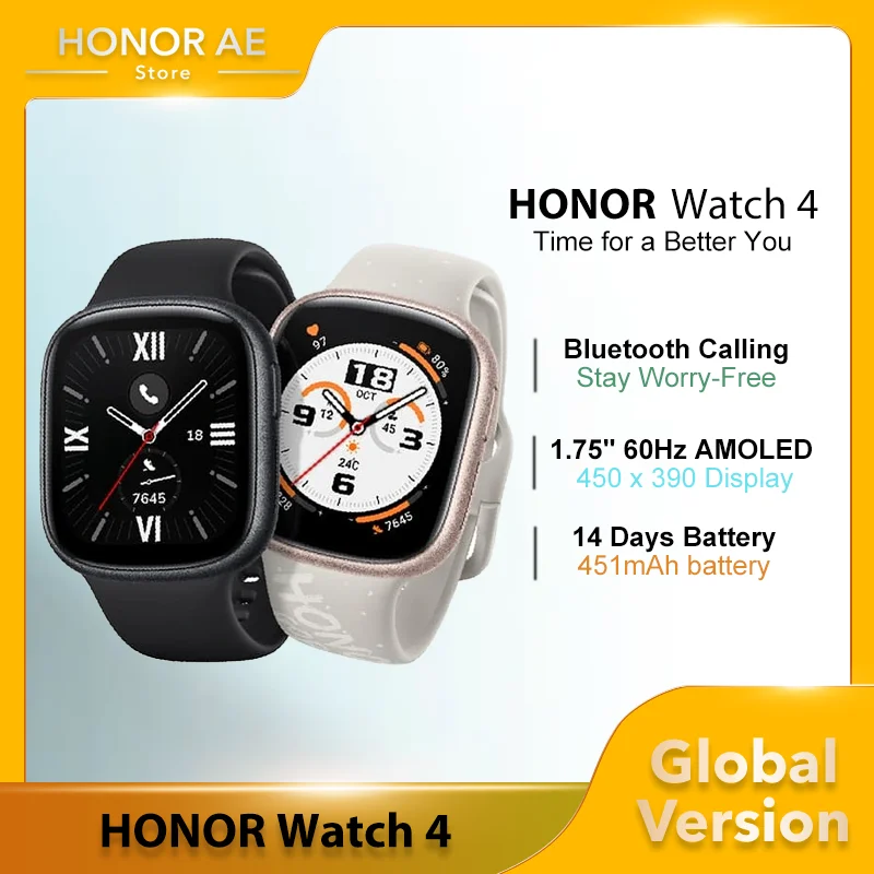 HONOR Watch 4 Smart Watch 1.75'' AMOLED Color Display  Blood Oxygen Monitor  GPS 5 ATM Bluetooth 5.2 GPS Watch