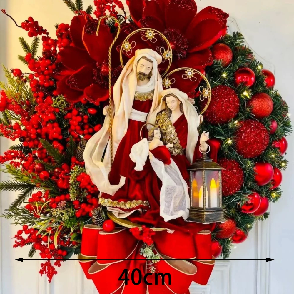 

30 см Рождественский венок с лампой Лук Шар Большой красный цветок Navidad Вечеринка Стена Дверь Окно Камин Лестница Балкон Садовый венок