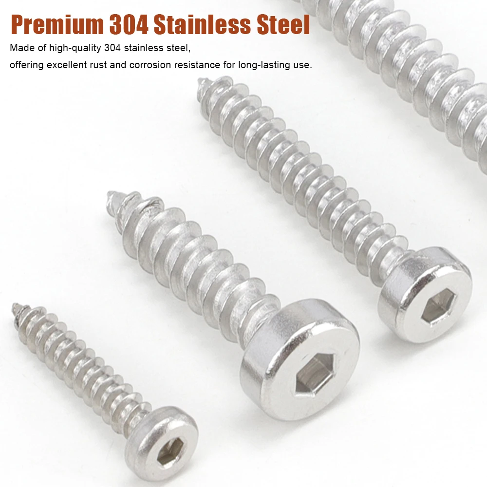 304 Stainless Steel M2 M3 M4 M5 M6 M8 Hex Socket Head Cap Self-Tapping Screw for Furniture Machinery Electrical Appliances