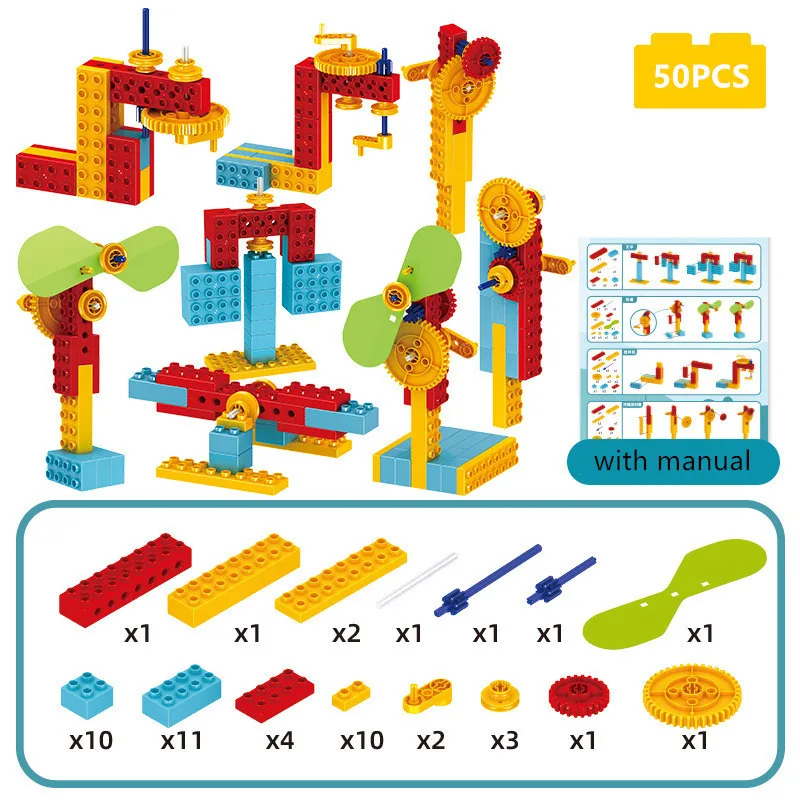 50PCS Hohe-tech Physik Mechanische Getriebe Bausteine Sets Drehen Montage DIY Kreative Steine Pädagogisches Spielzeug für Kinder