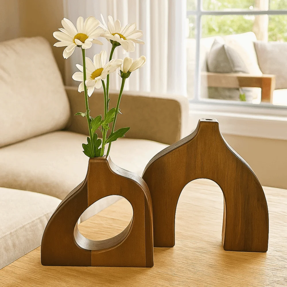 

Irregular Shape Wooden Vase Solid Wood Simple Style Floral Arrangement Vase High-end Craftsmanship Nordic Style Vase
