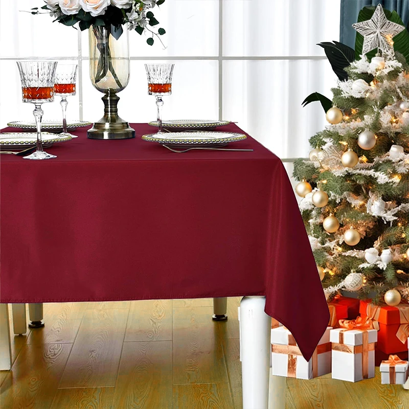 Christmas Wine Red Polyester Anti Wrinkle, Washable And Reusable, Restaurant Kitchen Table Decoration Cloth Tablecloth