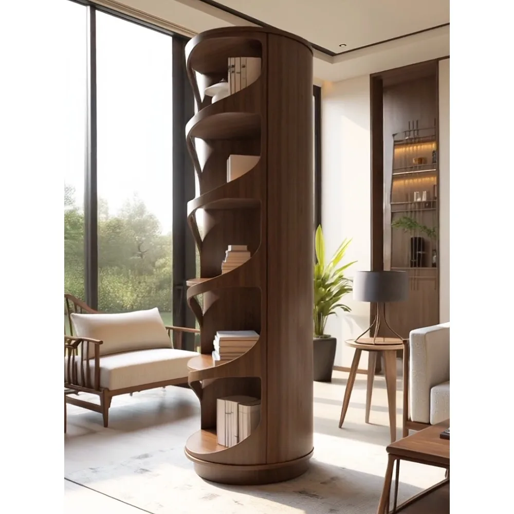 Creative Home Rotating Bookshelf Solid North American Black Walnut Wood Living Room Display & Storage Shelf 360° Spin Organizer