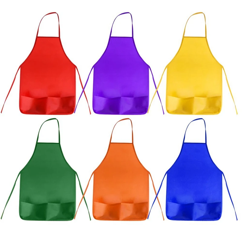 12 Pack 6 Color Kids Aprons Children Painting Aprons Kids Art Smocks With 2 Roomy Pockets For Kitchen And Classroom (Brushes Not