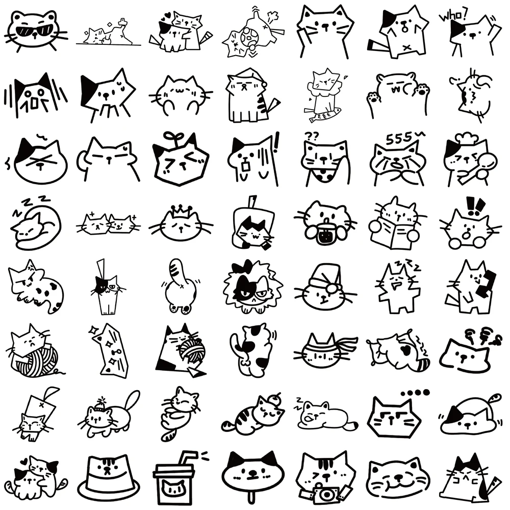 110PCS Sketched Kitten Sticker Notebook Graffiti Cases Gift Skateboard DIY Laptop Phone Graffit PVC Waterproof Luggage Stickers