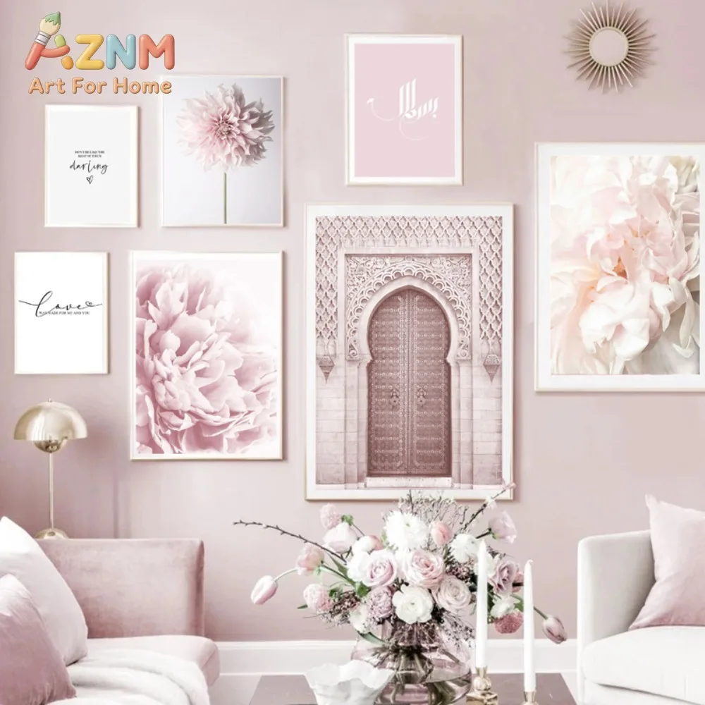1Pc Pink Wall Children's Room Decoration Flower Painting Love Simple Text Living Room Decoration Canvas Poster Wall Art